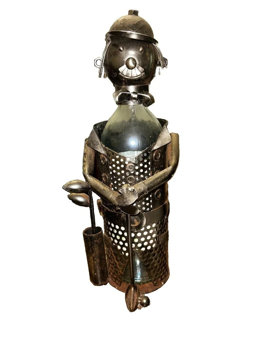 Custom Hand Made Wine Bottle “Golfer” Bottle Holder Metal Display Piece